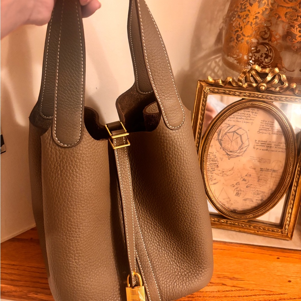Hermes Tan Leather Shoulder Bag with Gold Accents